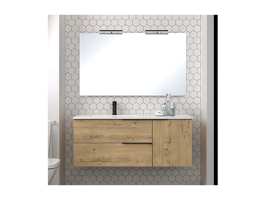 Meuble de salle de bain 100 cm vasque déportée - 2 tiroirs - KING