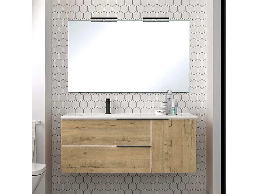 Meuble de salle de bain 100 cm vasque déportée - 2 tiroirs - KING