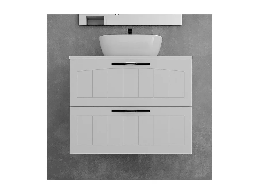 Meuble de salle de bain 60cm avec plateau et vasque à poser ovale - 2 tiroirs - blanc - PIA