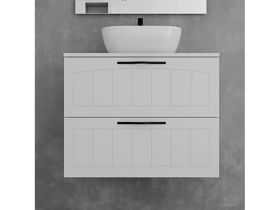 Meuble de salle de bain 60cm avec plateau et vasque à poser ovale - 2 tiroirs - blanc - PIA