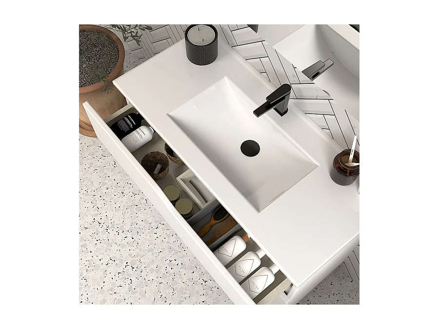 Meuble de salle de bain 120cm simple vasque - sans miroir - 3 tiroirs - blanc - MATA