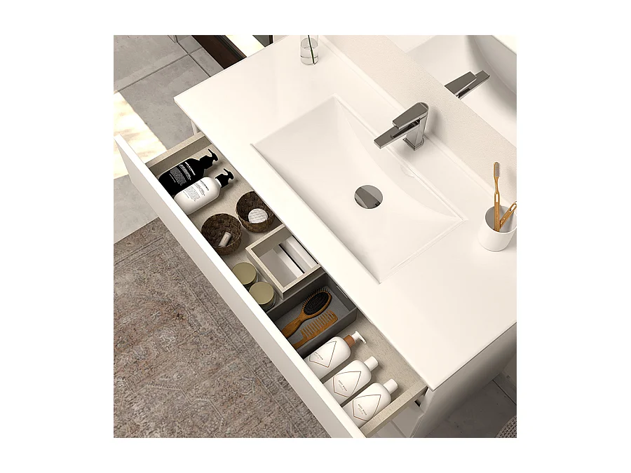 Meuble de salle de bain 100cm simple vasque - 3 tiroirs - blanc - MAYOR
