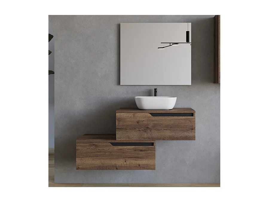 Meuble de salle de bain 120cm avec vasque à poser arrondie - 2 tiroirs - tabaco (bois foncé) - CADIX