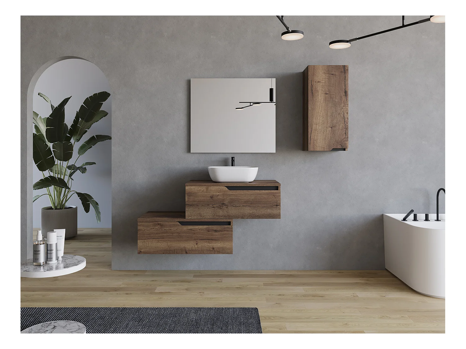 Meuble de salle de bain 120cm avec vasque à poser arrondie - 2 tiroirs - tabaco (bois foncé) - CADIX