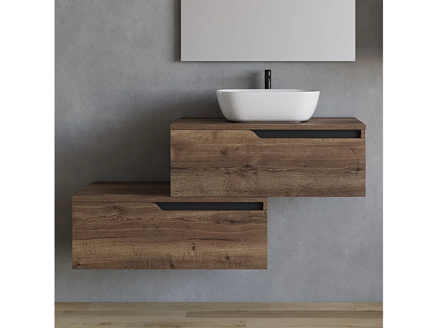 Meuble de salle de bain 120cm avec vasque à poser arrondie - 2 tiroirs - tabaco (bois foncé) - CADIX