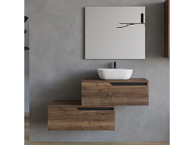 Meuble de salle de bain 120cm avec vasque à poser arrondie - 2 tiroirs - tabaco (bois foncé) - CADIX