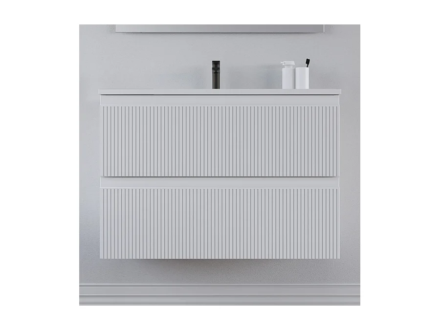 Meuble de salle de bain 70cm avec plan simple vasque - 2 tiroirs - blanc - RIBERA