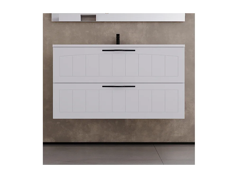 Meuble de salle de bain 90cm simple vasque - 2 tiroirs - sans miroir - blanc - PIA