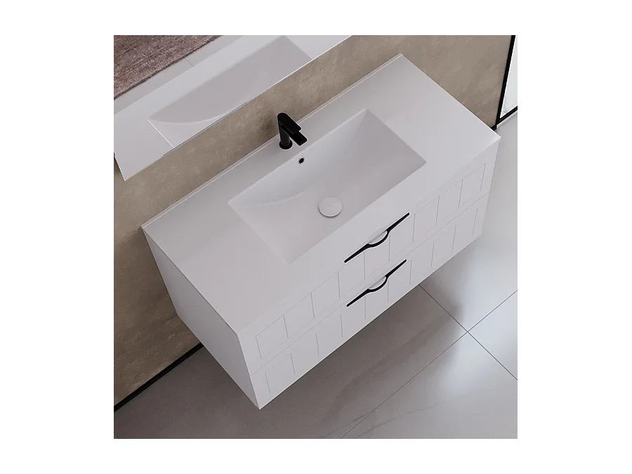Meuble de salle de bain 90cm simple vasque - 2 tiroirs - sans miroir - blanc - PIA