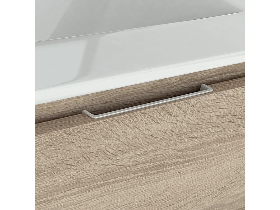 Meuble de salle de bain vasque déportée - 2 tiroirs - OLYMPE et miroir rond Led SOLEN - ciment (gris) - 80cm