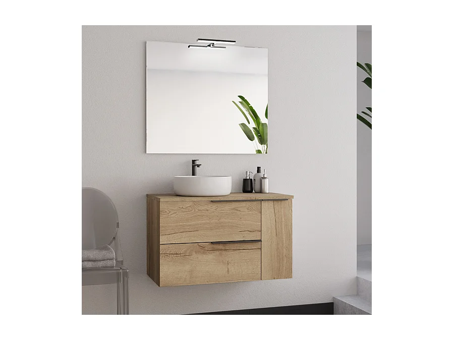Meuble de salle de bain 80cm avec vasque à poser déportée arrondie - roble (chêne clair) - KING