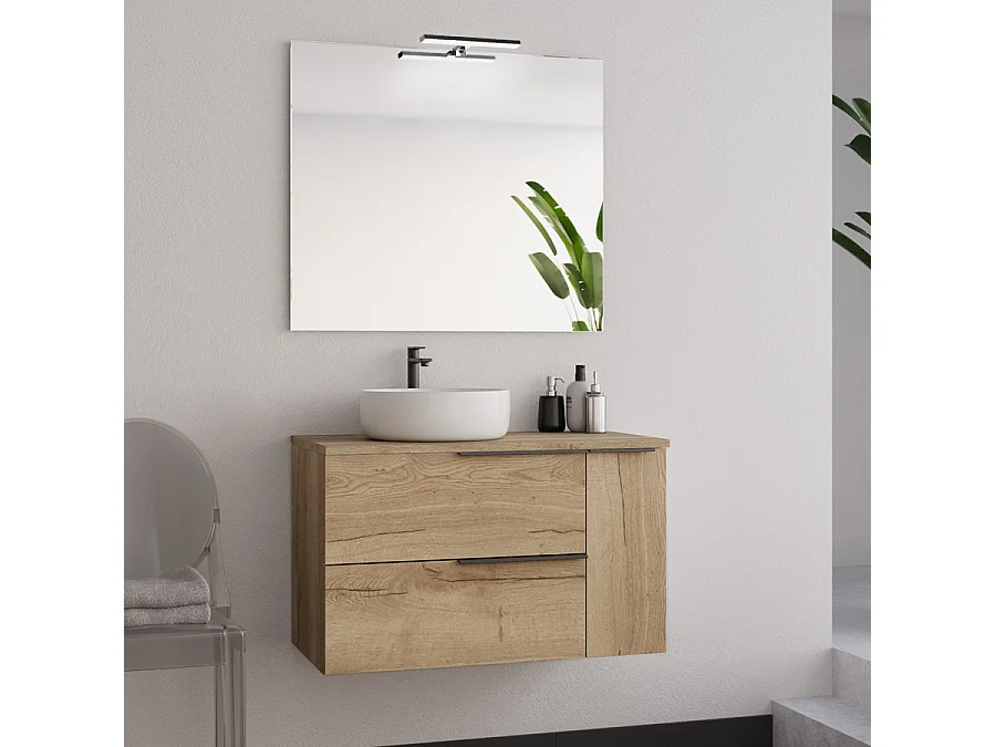 Meuble de salle de bain 80cm avec vasque à poser déportée arrondie - roble (chêne clair) - KING