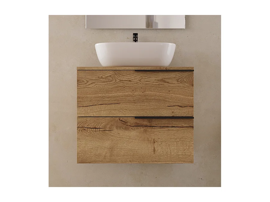 Meuble de salle de bain 60cm avec vasque à poser arrondie - 2 tiroirs - sans miroir - roble (chêne clair) - KING
