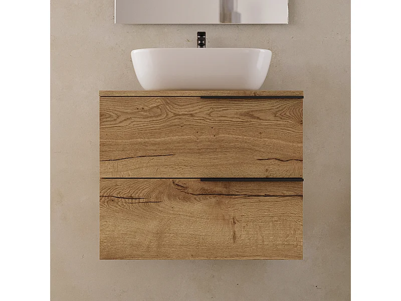 Meuble de salle de bain 60cm avec vasque à poser arrondie - 2 tiroirs - sans miroir - roble (chêne clair) - KING