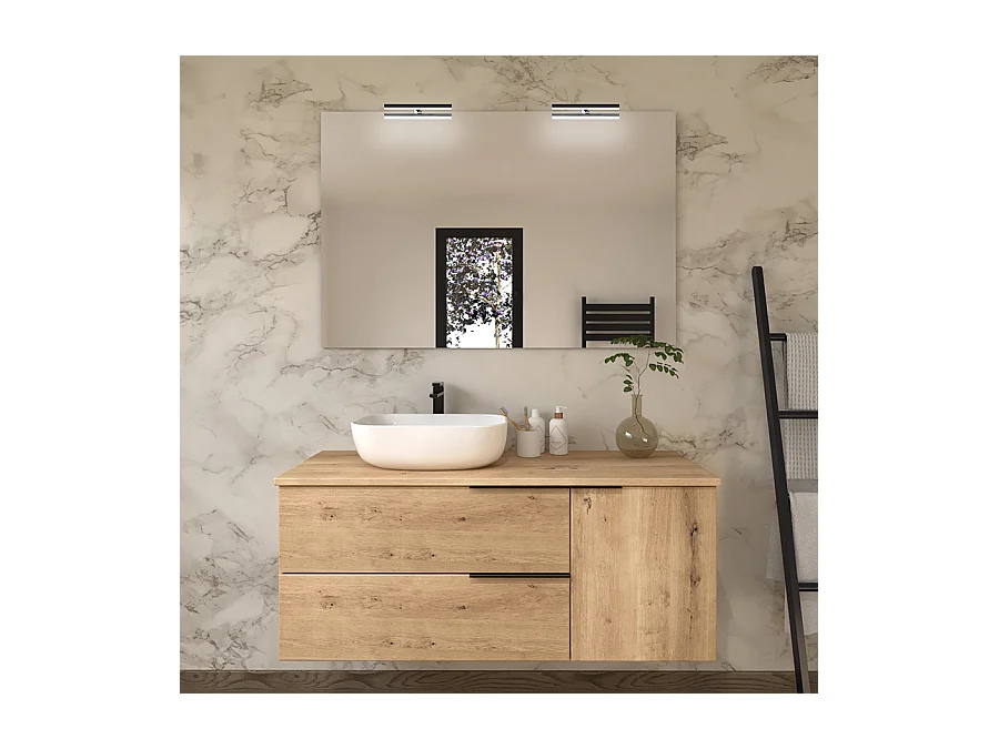 Meuble de salle de bain 100cm avec vasque à poser arrondie - 2 tiroirs - roble (chêne clair) - KING