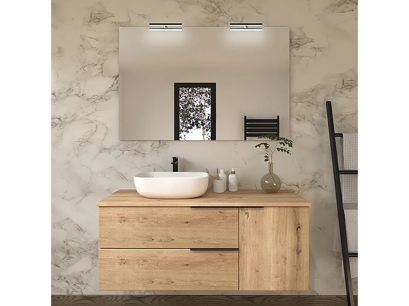 Meuble de salle de bain 100cm avec vasque à poser arrondie - 2 tiroirs - roble (chêne clair) - KING