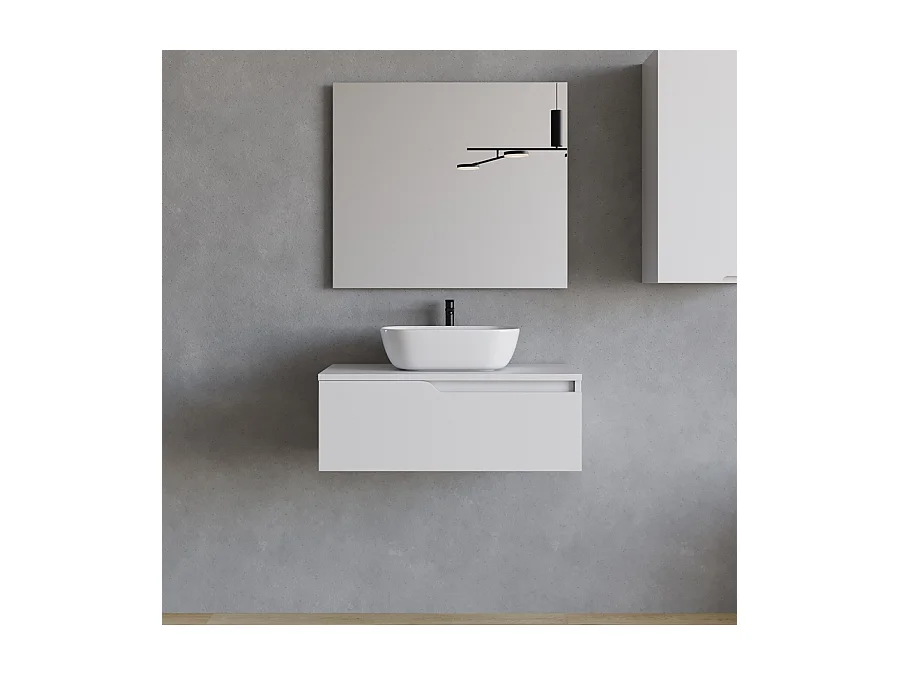 Meuble de salle de bain 80cm avec vasque à poser arrondie - 1 tiroir - blanc - CADIX