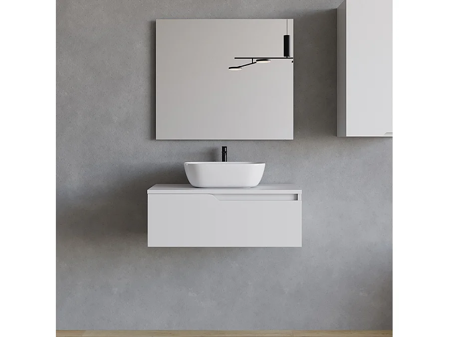 Meuble de salle de bain 80cm avec vasque à poser arrondie - 1 tiroir - blanc - CADIX