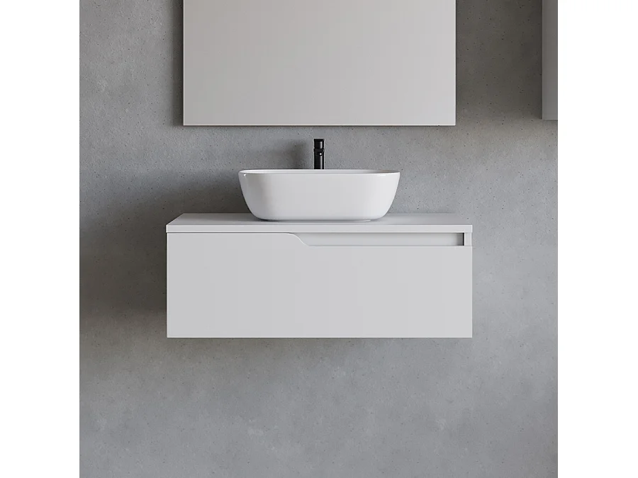 Meuble de salle de bain 80cm avec vasque à poser arrondie - 1 tiroir - blanc - CADIX