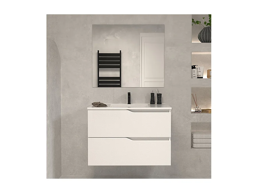 Meuble de salle de bain 60cm simple vasque - 2 tiroirs - blanc - LUNA