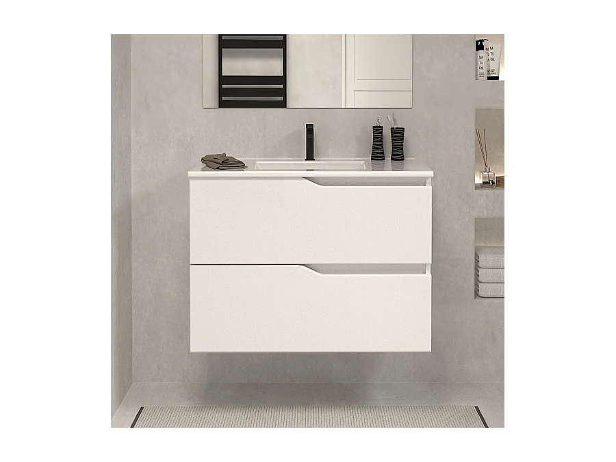 Meuble de salle de bain 60cm simple vasque - 2 tiroirs - blanc - LUNA