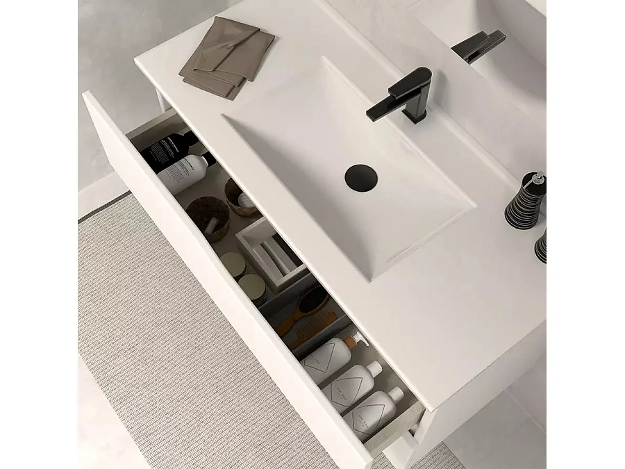 Meuble de salle de bain 60cm simple vasque - 2 tiroirs - blanc - LUNA