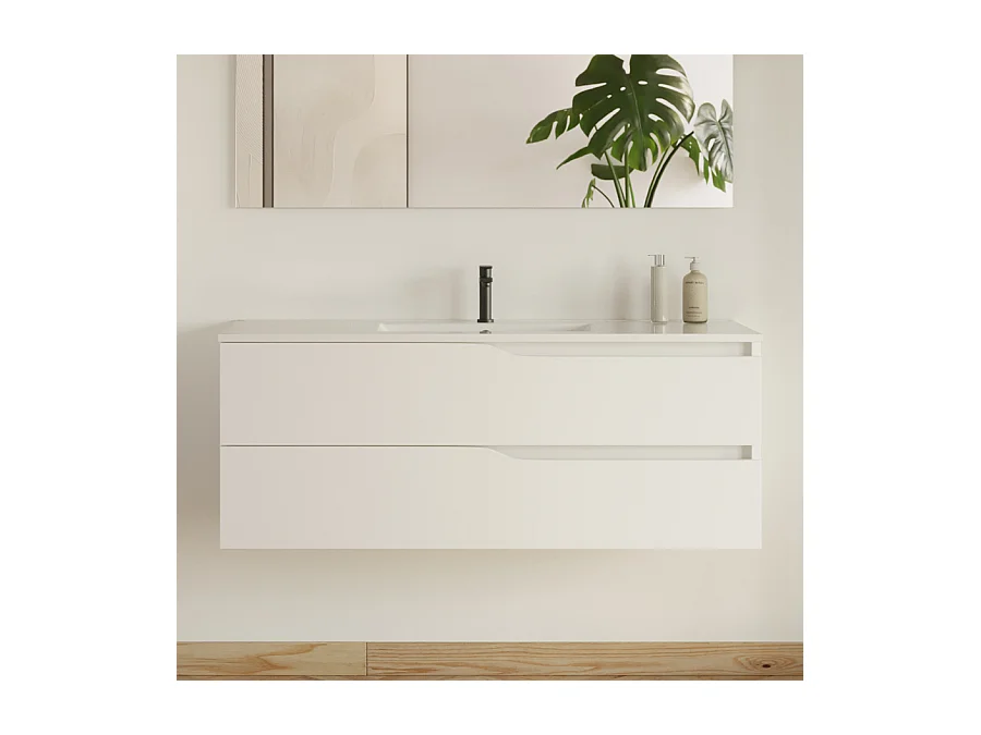Meuble de salle de bain 120cm simple vasque - 2 tiroirs - blanc - LUNA