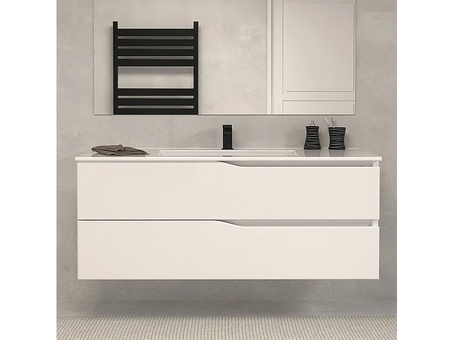 Meuble de salle de bain 120cm simple vasque - 2 tiroirs - blanc - LUNA