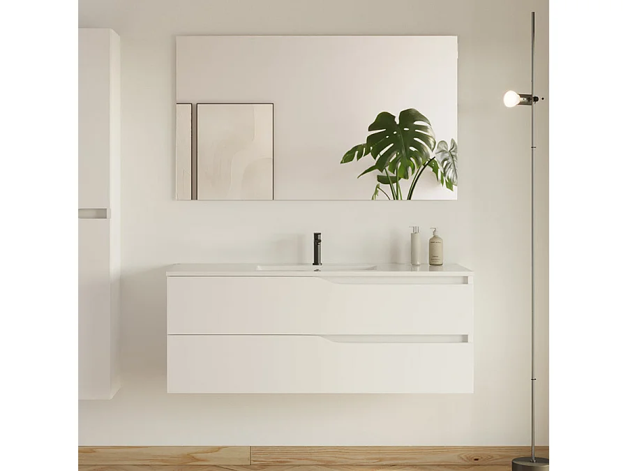 Meuble de salle de bain 120cm simple vasque - 2 tiroirs - blanc - LUNA