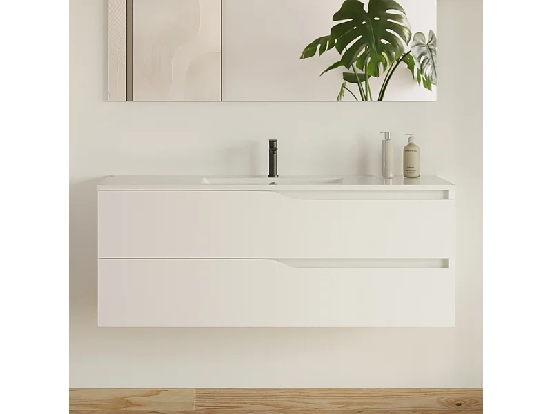 Meuble de salle de bain 120cm simple vasque - 2 tiroirs - blanc - LUNA