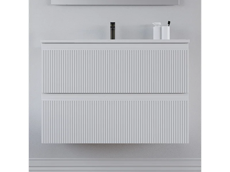 Meuble de salle de bain 70cm avec plan simple vasque - sans miroir - 2 tiroirs - blanc - RIBERA