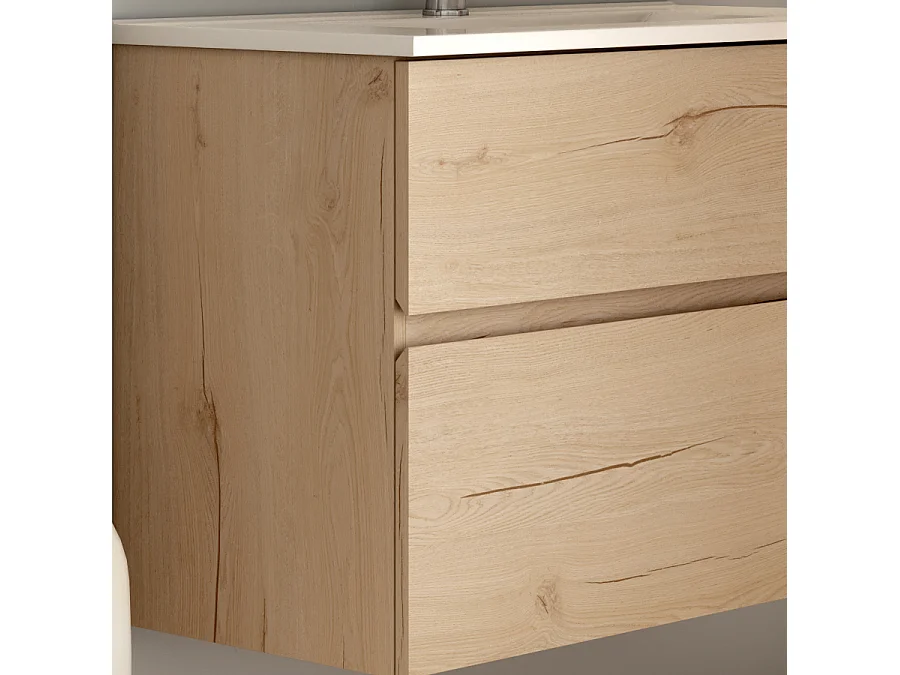Meuble de salle de bain simple vasque - 2 tiroirs - MIG et miroir Led STAM - roble (chêne clair) - 100cm