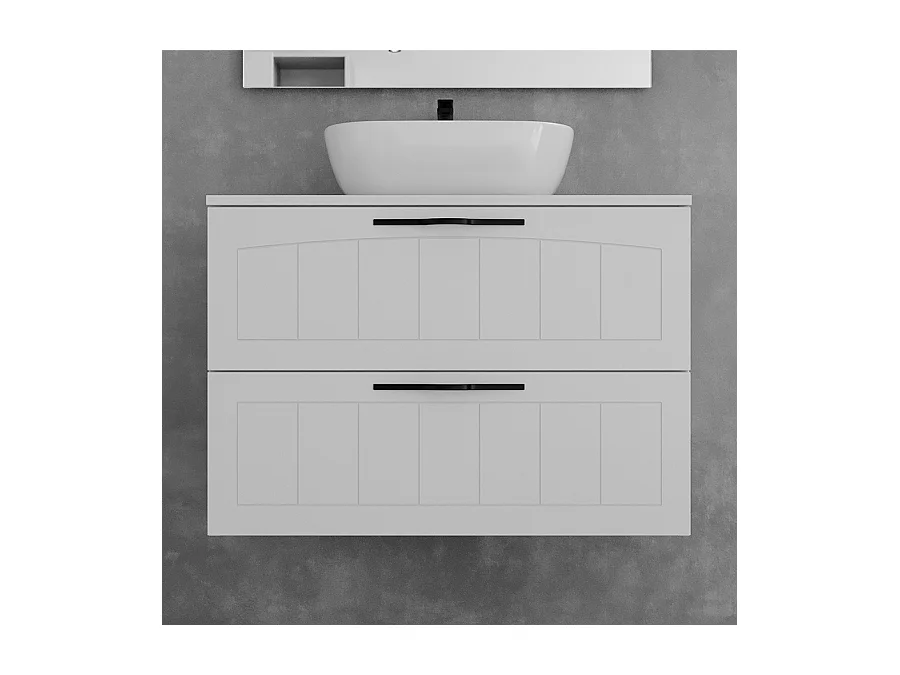 Meuble de salle de bain 80cm avec plateau et vasque à poser ovale - 2 tiroirs - blanc - PIA
