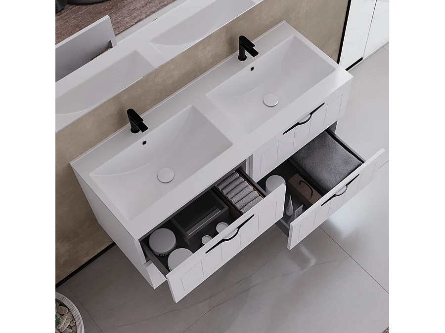 Meuble de salle de bain 120cm double vasque - 4 tiroirs - sans miroir - blanc - PIA