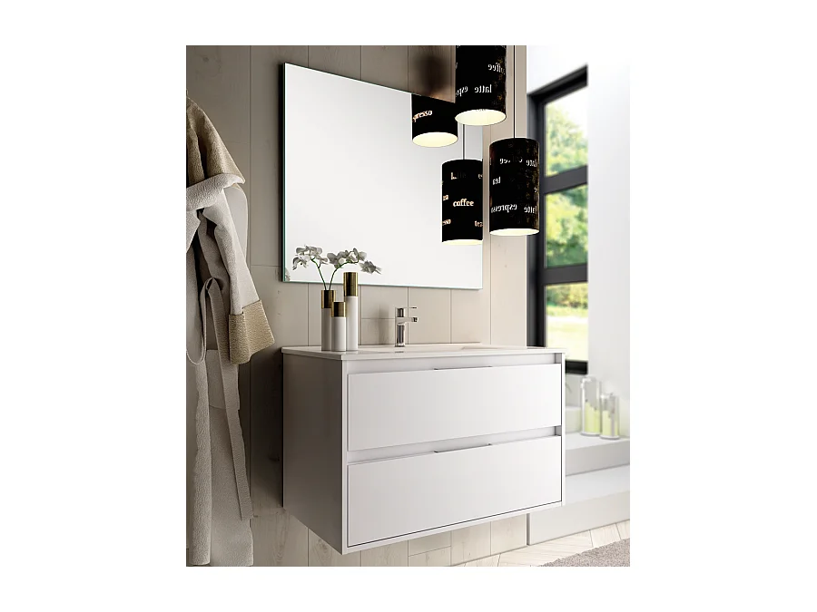 Meuble de salle de bain 80cm simple vasque - 2 tiroirs - IRIS - blanc