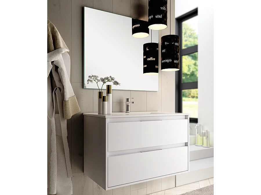 Meuble de salle de bain 80cm simple vasque - 2 tiroirs - IRIS - blanc
