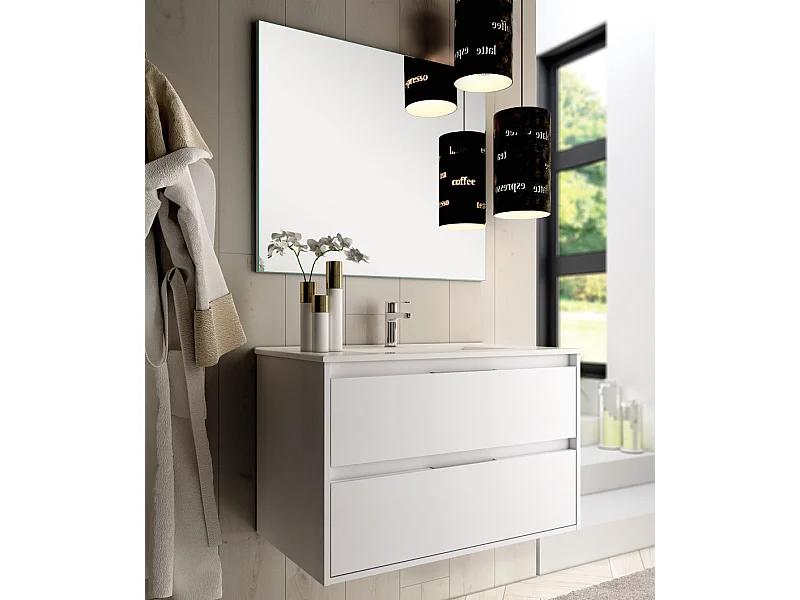 Meuble de salle de bain 80cm simple vasque - 2 tiroirs - IRIS - blanc