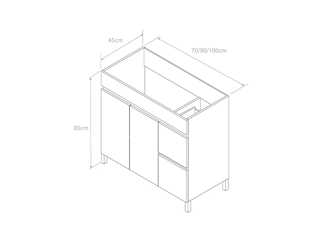 Meuble de salle de bain 100cm sur pieds avec plateau et une cuve à poser arrondie - sans miroir - portes et tiroirs - cambrian (chêne clair) - HARO