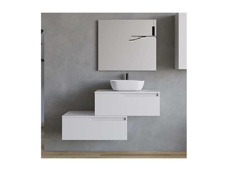 Meuble de salle de bain 120cm avec vasque à poser arrondie - 2 tiroirs - blanc - CADIX