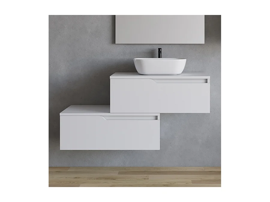 Meuble de salle de bain 120cm avec vasque à poser arrondie - 2 tiroirs - blanc - CADIX