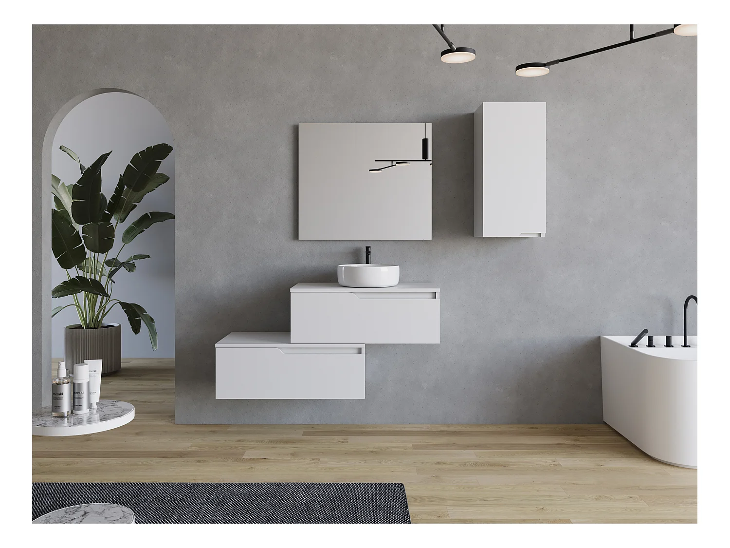 Meuble de salle de bain 120cm avec vasque à poser arrondie - 2 tiroirs - blanc - CADIX