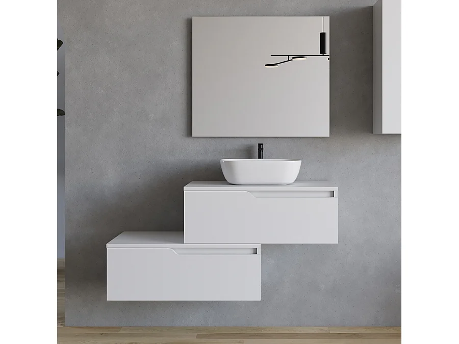 Meuble de salle de bain 120cm avec vasque à poser arrondie - 2 tiroirs - blanc - CADIX