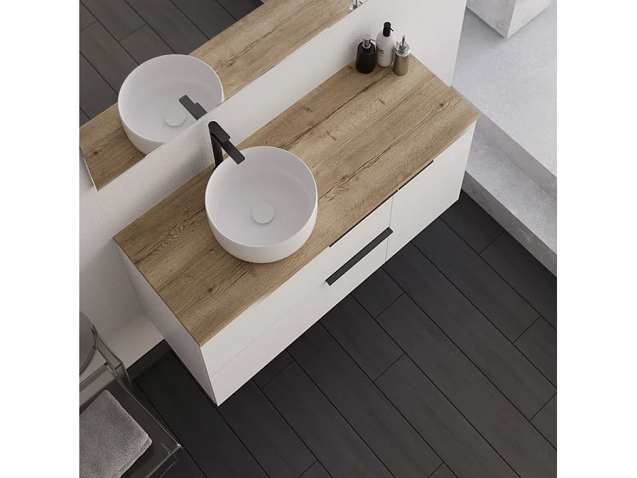 Meuble de salle de bain 100cm avec vasque à poser ronde - sans miroir - blanc - KING