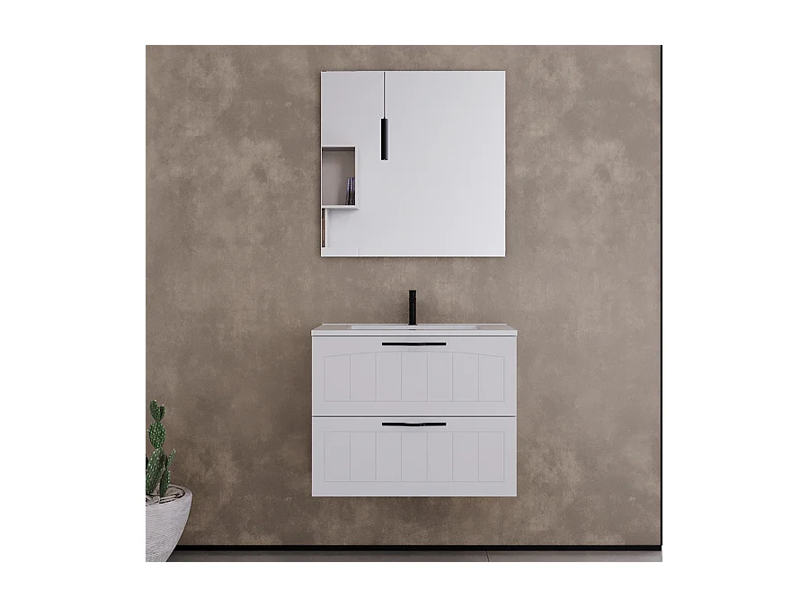 Meuble de salle de bain 60cm simple vasque - 2 tiroirs - blanc - PIA