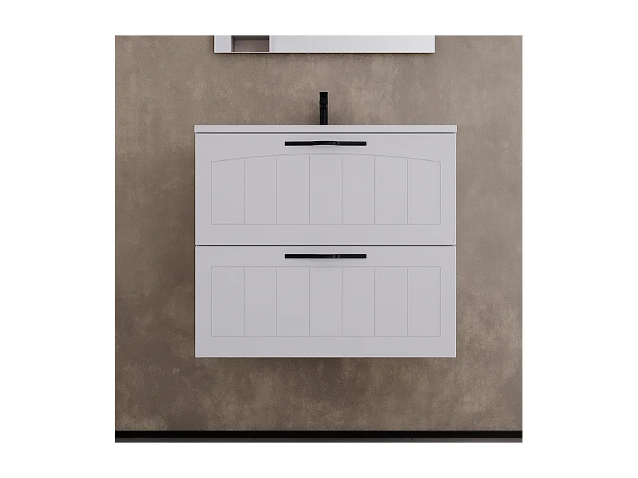 Meuble de salle de bain 60cm simple vasque - 2 tiroirs - blanc - PIA