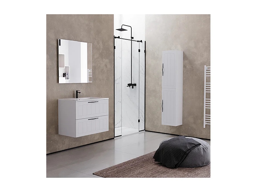 Meuble de salle de bain 60cm simple vasque - 2 tiroirs - blanc - PIA