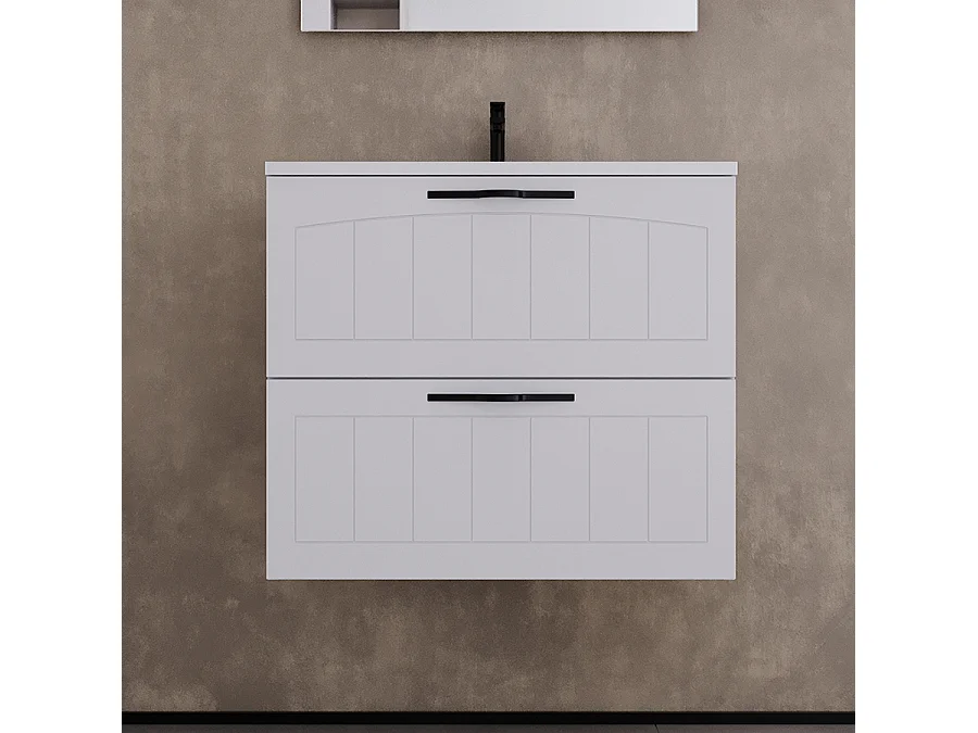 Meuble de salle de bain 60cm simple vasque - 2 tiroirs - blanc - PIA