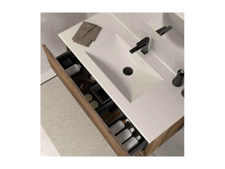 Meuble de salle de bain 120cm simple vasque - 2 tiroirs - tabaco (bois foncé) - LUNA