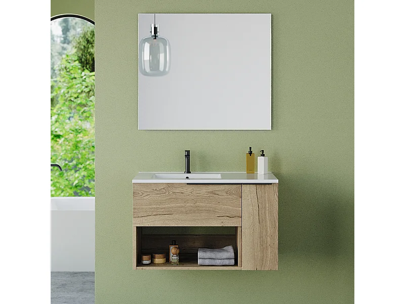 Meuble de salle de bain 80cm avec vasque déportée - roble (chêne clair) - MORENA