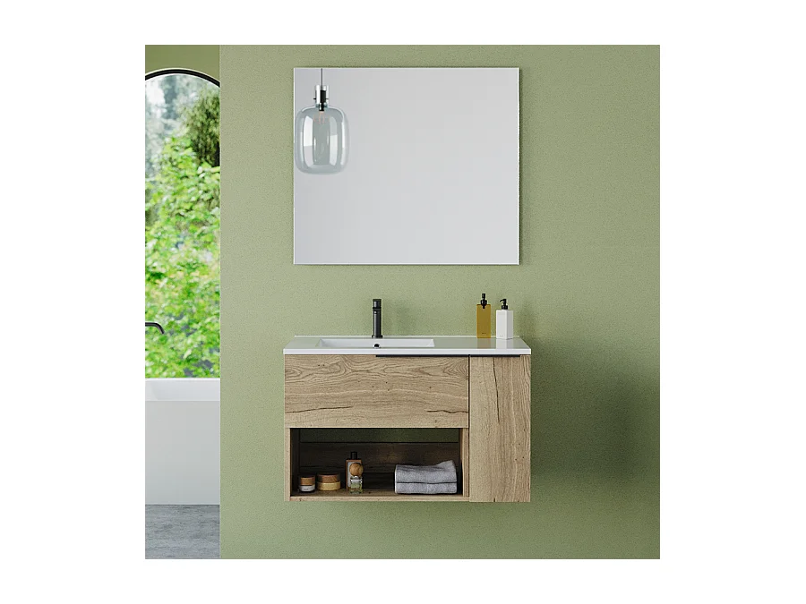 Meuble de salle de bain 80cm avec vasque déportée - roble (chêne clair) - MORENA